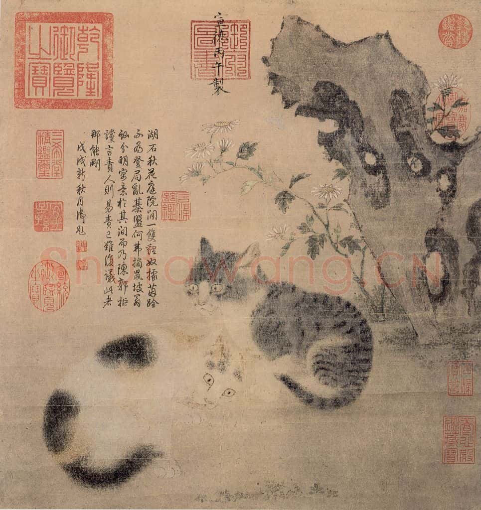 明 宣宗《画花下狸奴图》书画作品
