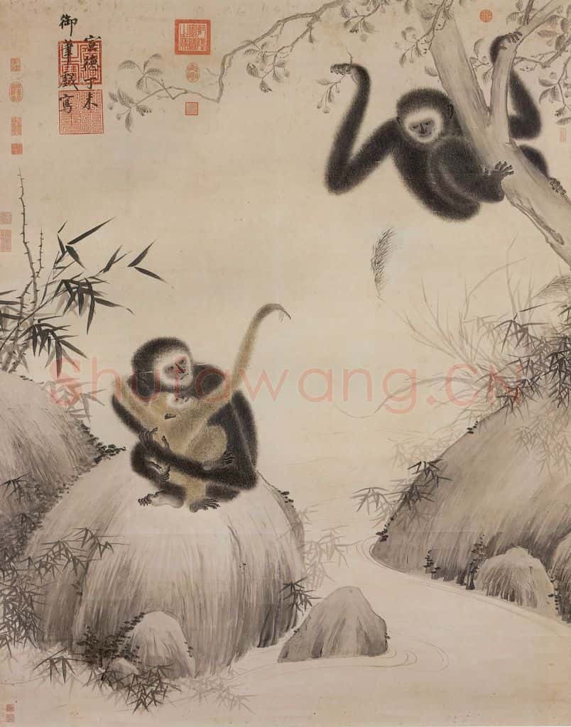 明 宣宗《戏猿图》书画作品