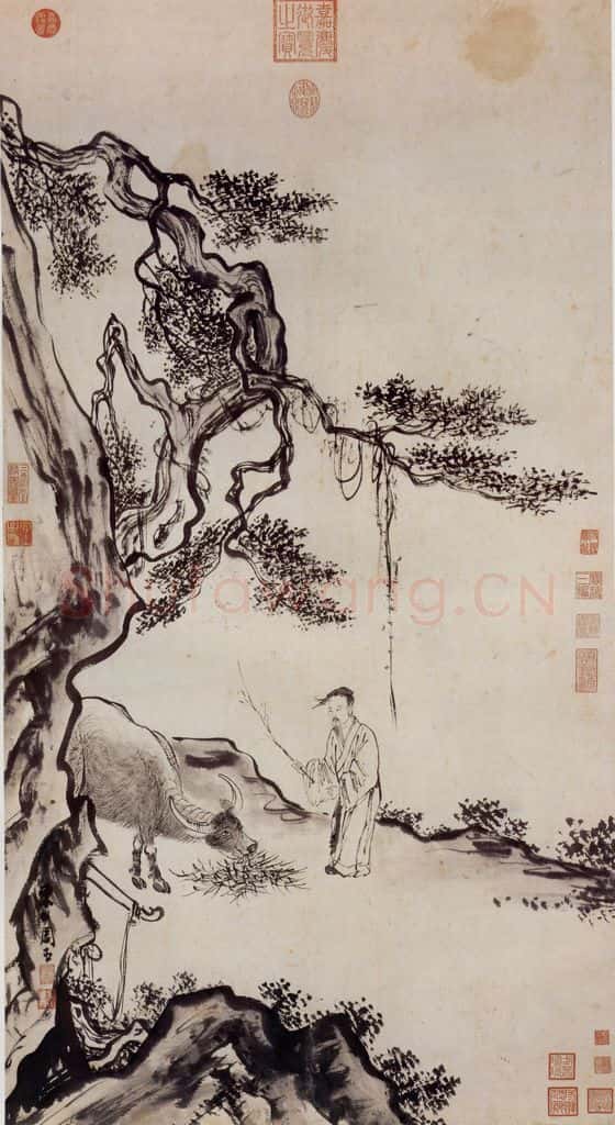 明 周臣《甯戚饭牛图》书画作品