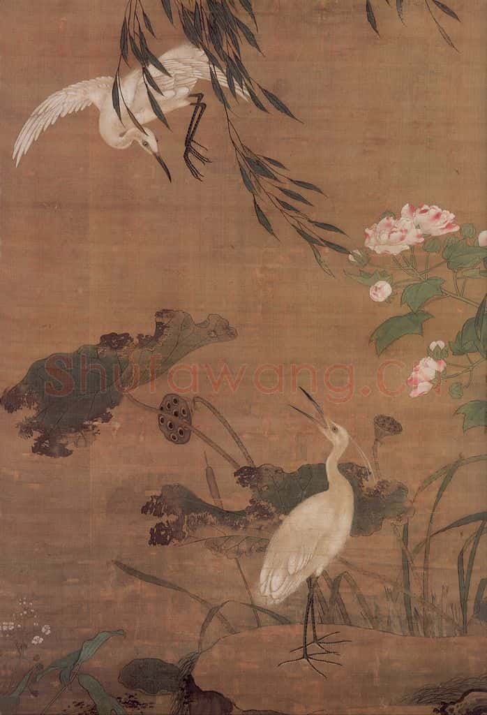 明 吕纪《秋鹭芙蓉图》书画作品