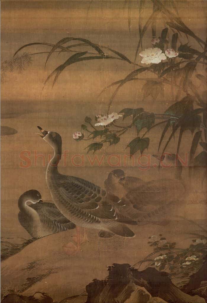 明 吕纪《秋渚水禽》书画作品