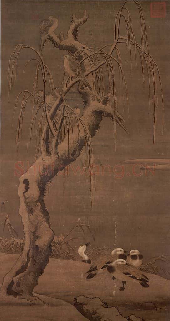 明 吕纪《雪景翎毛》书画作品
