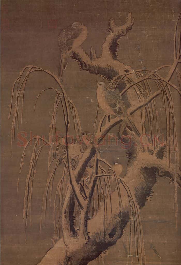 明 吕纪《雪景翎毛》书画作品