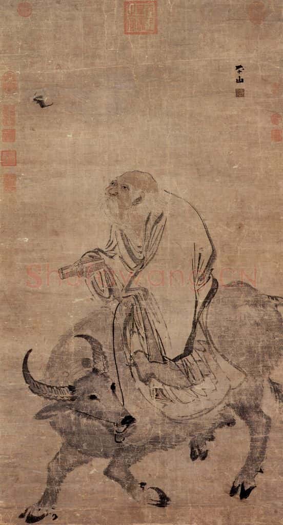 明 张路《画老子骑牛》书画作品