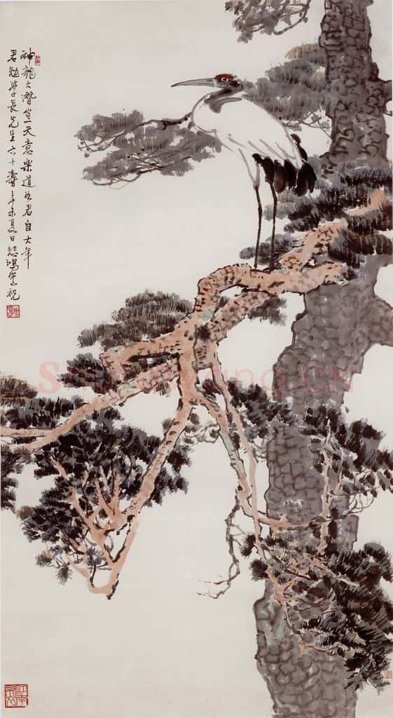 现代 徐悲鸿《松鹤轴》书画作品