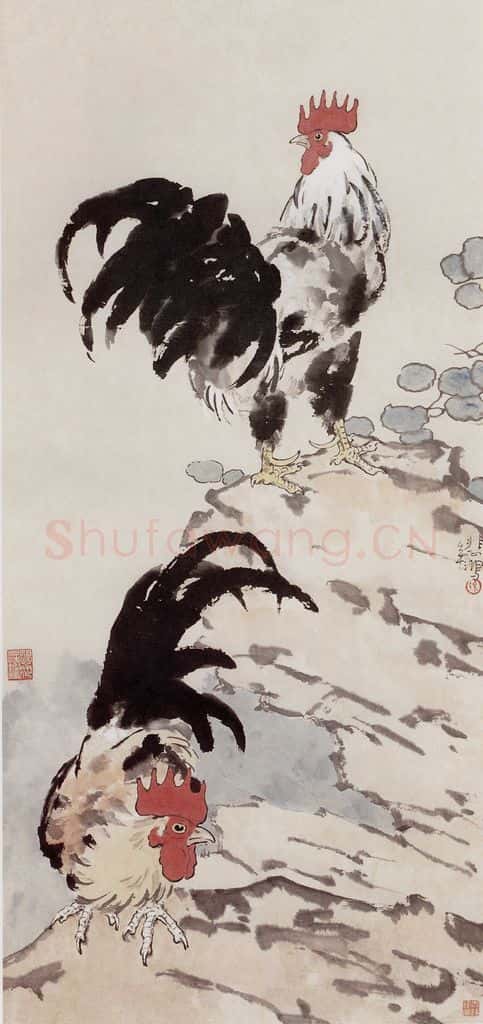 现代 徐悲鸿《双雄图》书画作品