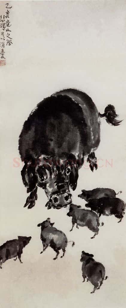 现代 徐悲鸿《唤食》书画作品