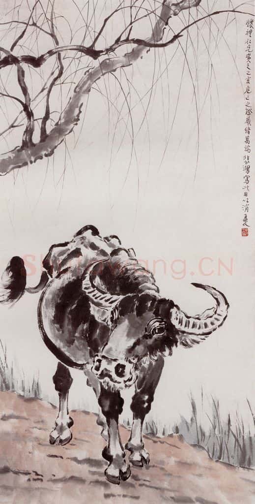 现代 徐悲鸿《野塘清趣》书画作品