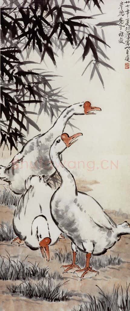 现代 徐悲鸿《引頸高歌》书画作品