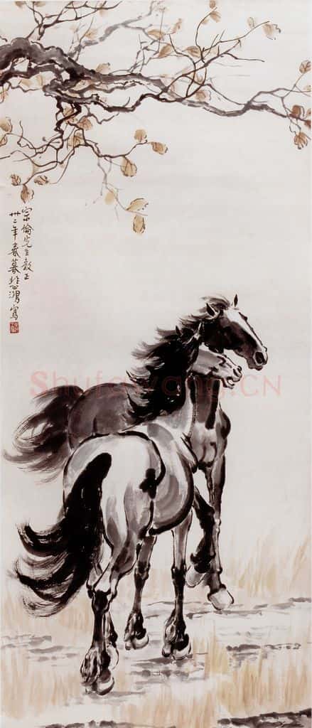 现代 徐悲鸿《秋葉思歸》书画作品