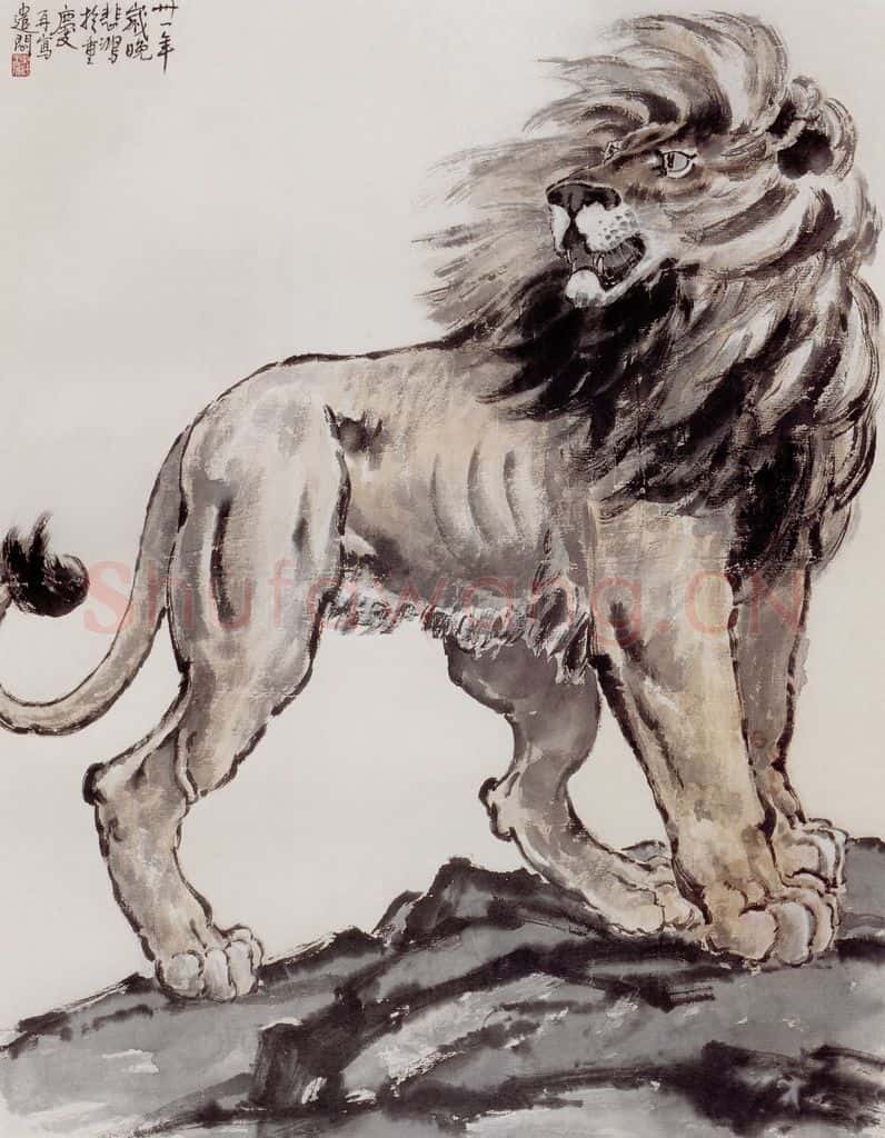 现代 徐悲鸿《怒吼》书画作品