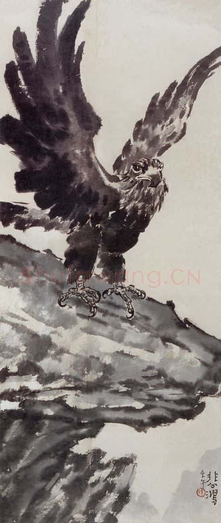 现代 徐悲鸿《雛鹰展翅》书画作品