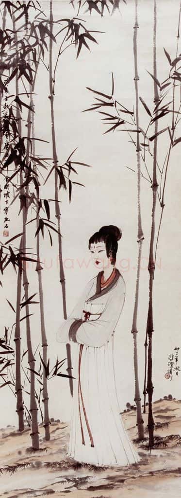 现代 徐悲鸿《日暮倚修竹》书画作品