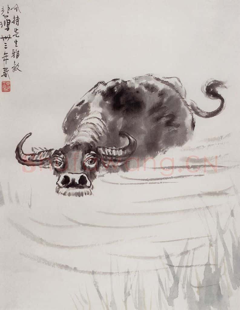 现代 徐悲鸿《设色水牛轴》书画作品