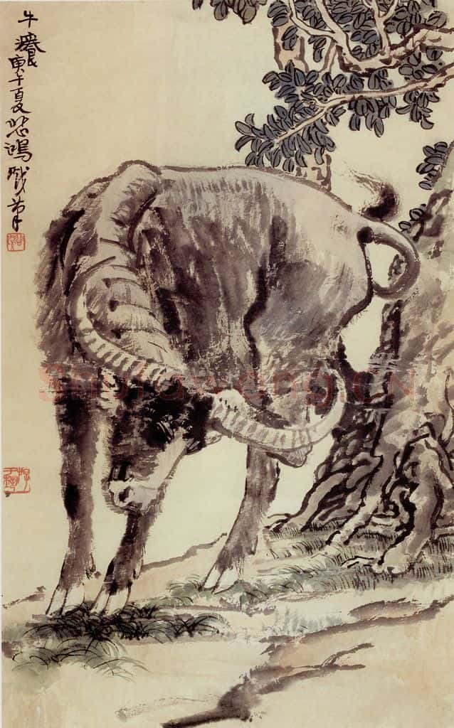 现代 徐悲鸿《牛癢图轴》书画作品