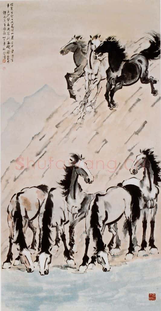 现代 徐悲鸿《八骏图》书画作品
