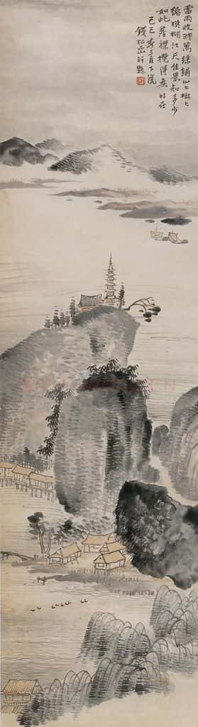 1929年 钱松岩《江天佳景》书画作品