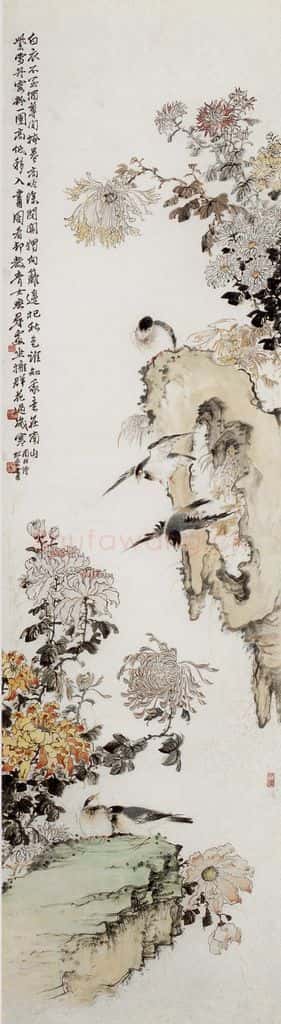 20世纪40年代 钱松岩《坐拥群花过岁寒》书画作品