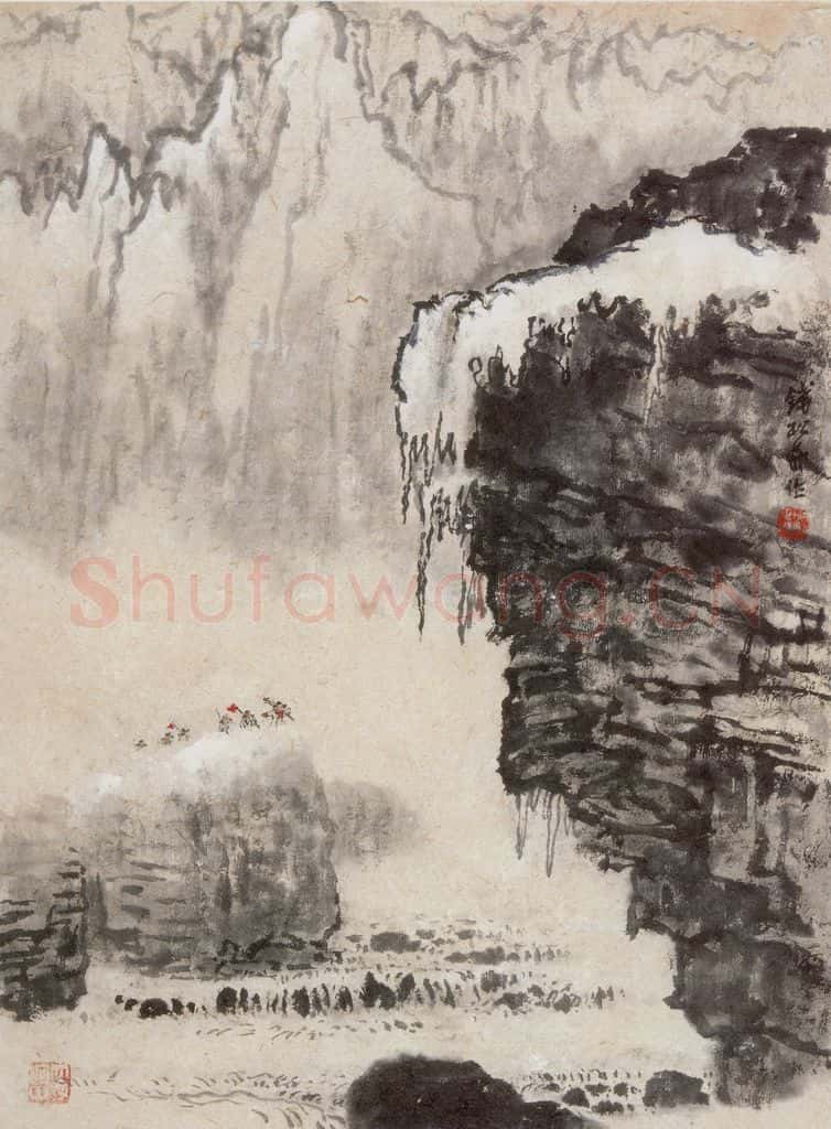 20世纪60年代初期 钱松岩《勘探队》书画作品
