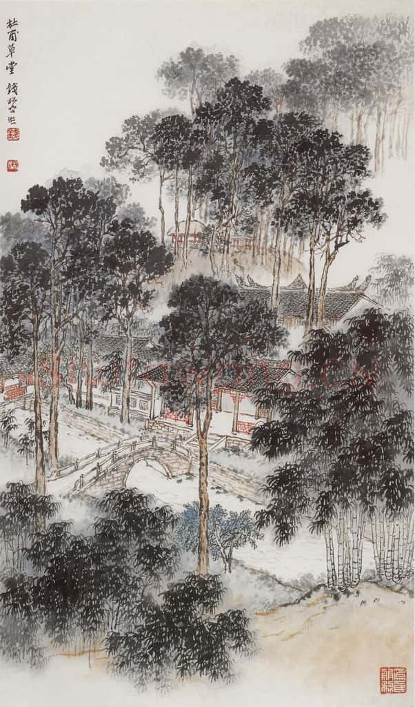 20世纪60年代初期 钱松岩《杜甫草堂》书画作品