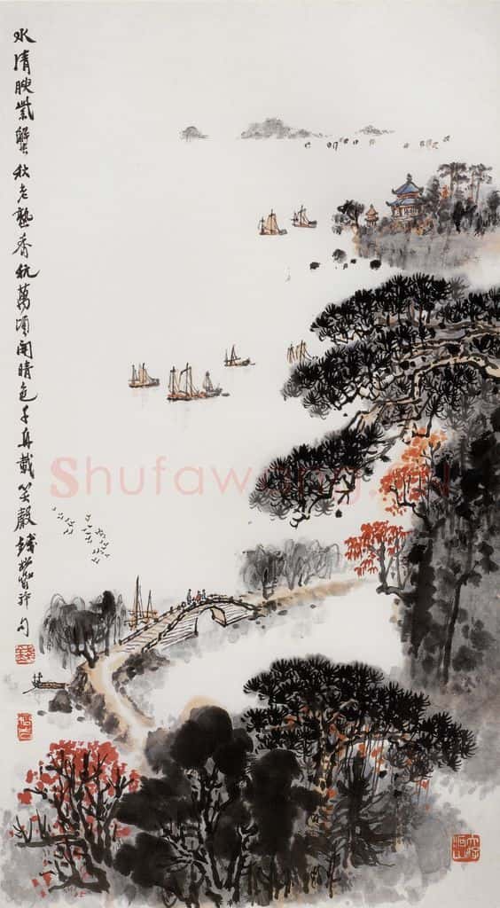 20世纪70年代中期 钱松岩《太湖万顷开晴色》书画作品