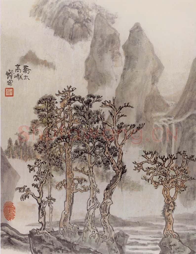 1995年 程十发《乔木高巘》书画作品