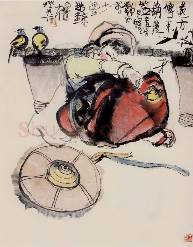 1960年 程十发《远方传来葫芦笙》书画作品