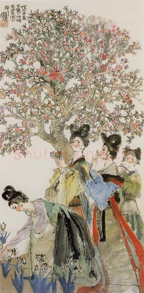 1978年 程十发《丽人行》书画作品