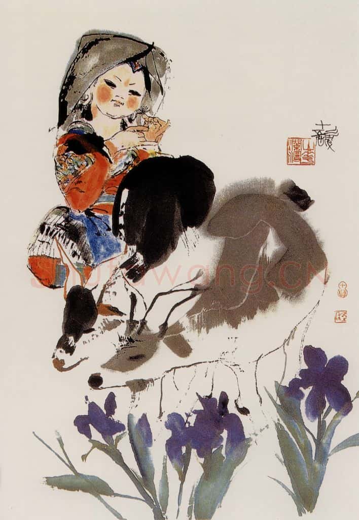 1978年 程十发《少女牧羊》书画作品