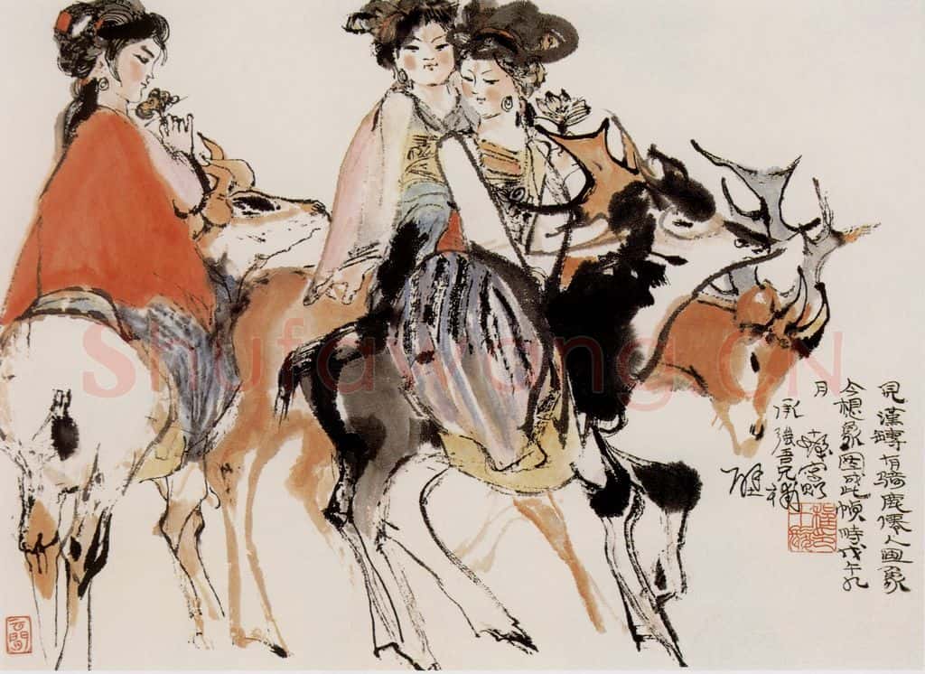 1978年 程十发《骑鹿仙人图》书画作品