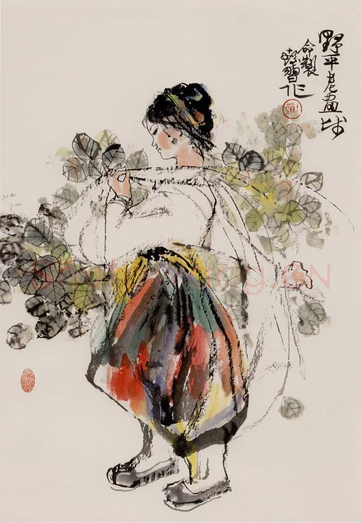 1980年 程十发《山林晚归》书画作品