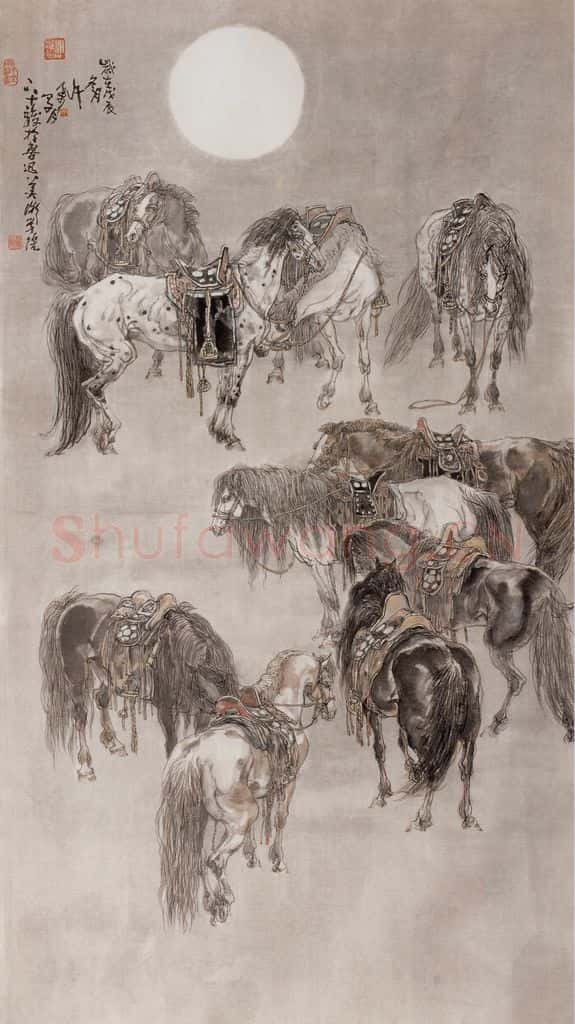 1989年 许勇《月下十骏》书画作品