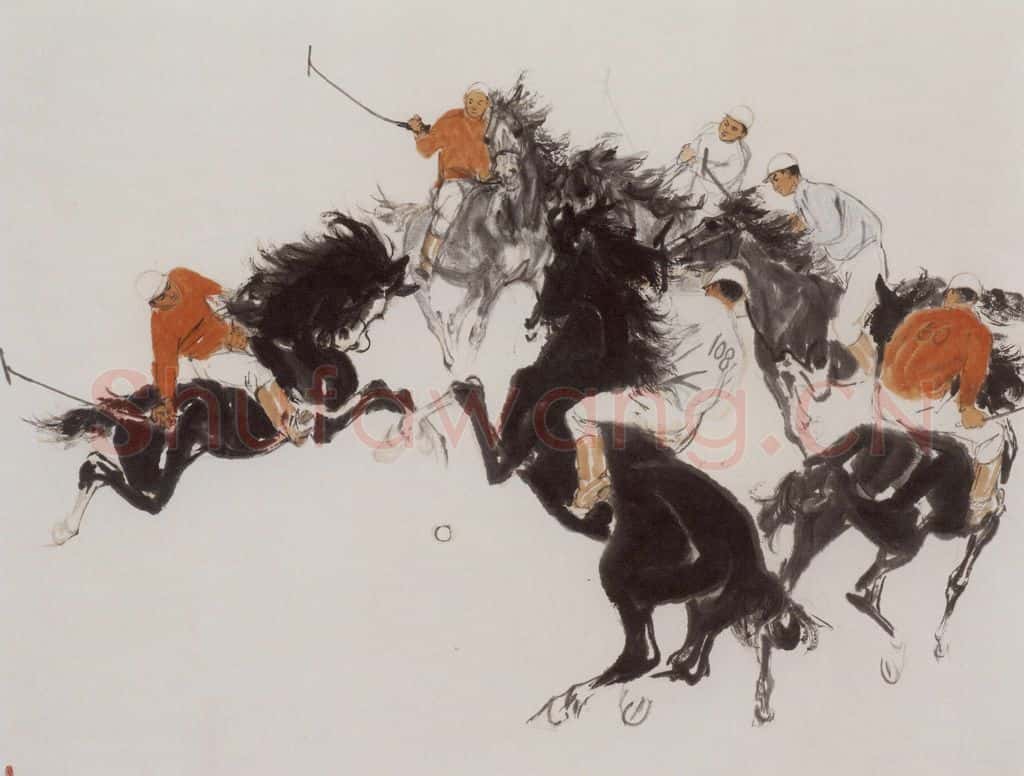 1953年 黄胄 打马球 书画作品
