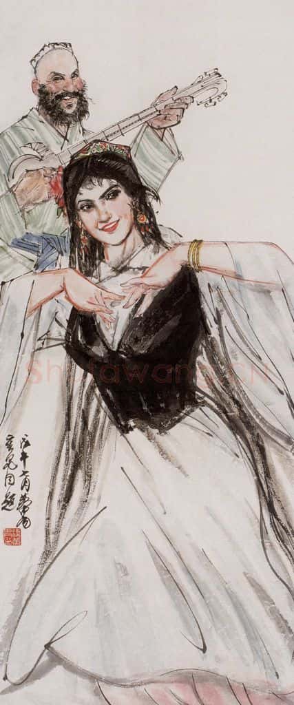 1987年 黄胄《维族舞》书画作品