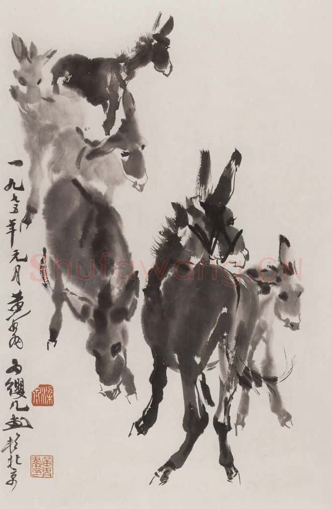 1975年 黄胄《六驴》书画作品