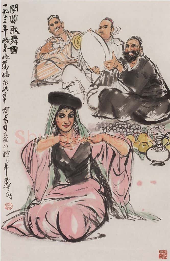 1973年 黄胄《于阗歌舞》书画作品