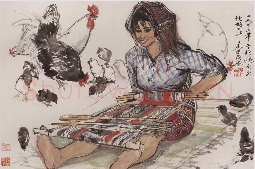 1973年 黄胄《织花裙》书画作品