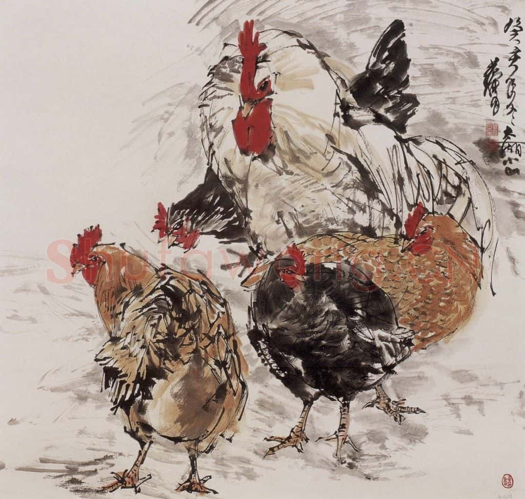1983年 黄胄《五鸡》书画作品