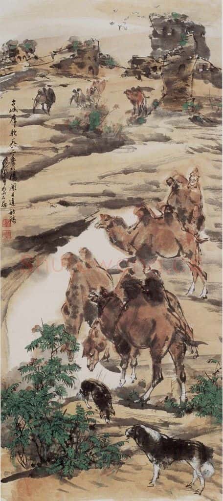 1983年 黄胄《古城群驼》书画作品