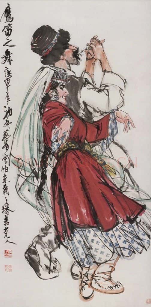 1980年 黄胄《鹰笛之舞》书画作品