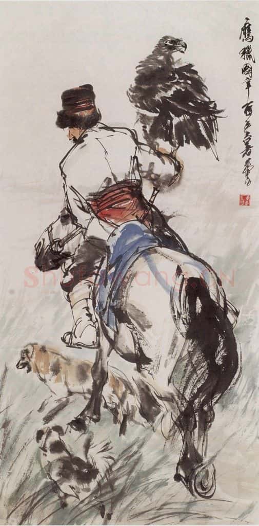 1981年 黄胄《鹰猎》书画作品