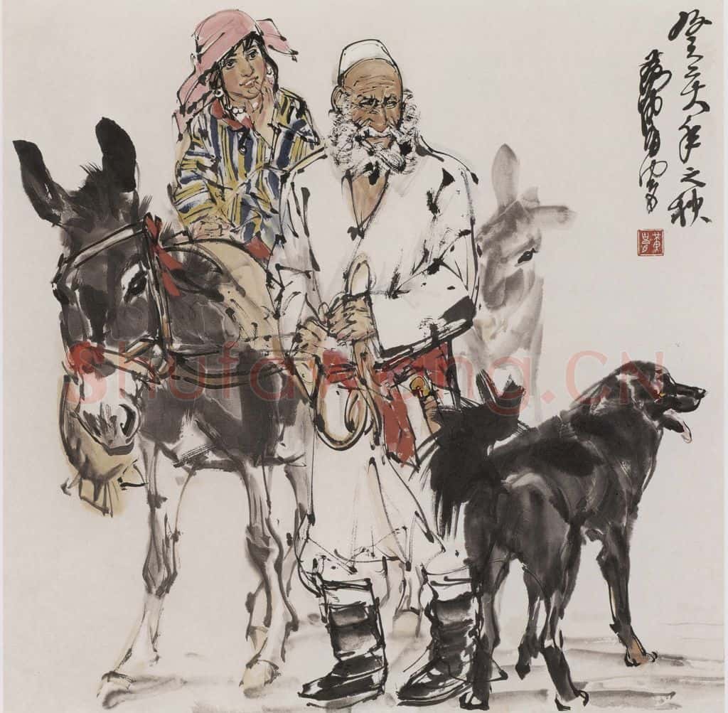 1983 黄胄《爷孙俩》书画作品