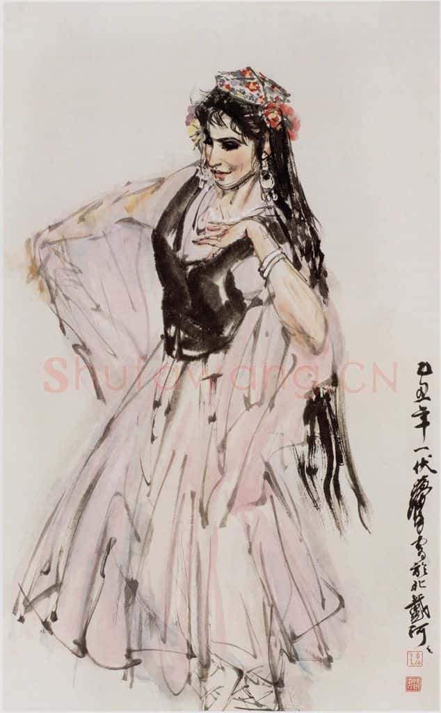 1985 黄胄《维族舞》书画作品