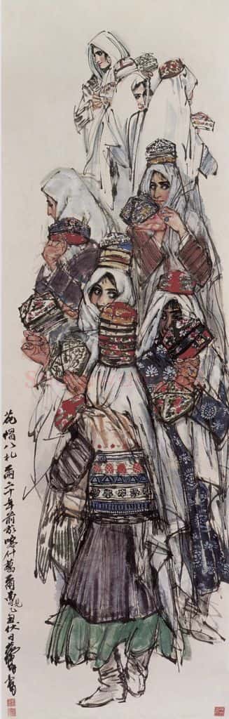 1985 黄胄《花帽巴扎》书画作品