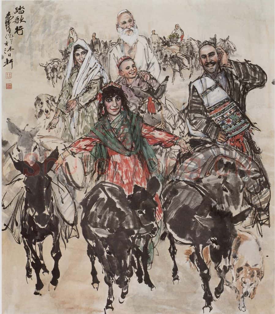 1985 黄胄《踏歌行》书画作品