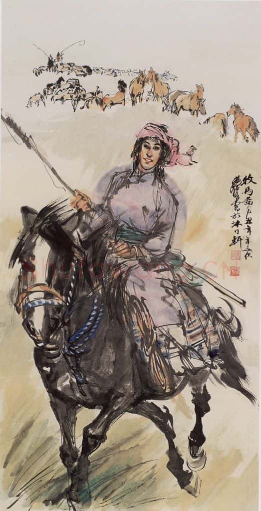 1985 黄胄《牧马》书画作品