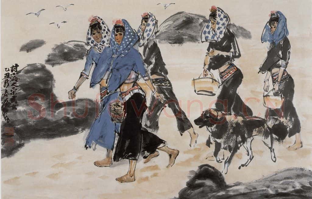 1985 黄胄《拾海螺的姑娘》书画作品