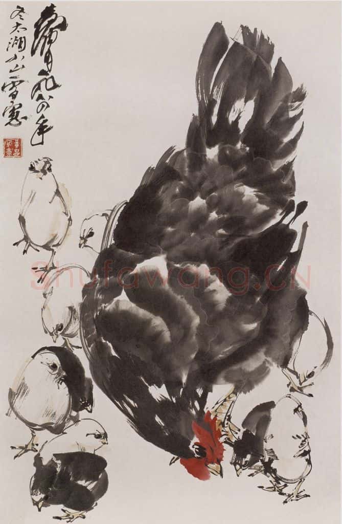 1984 黄胄《母子鸡》书画作品