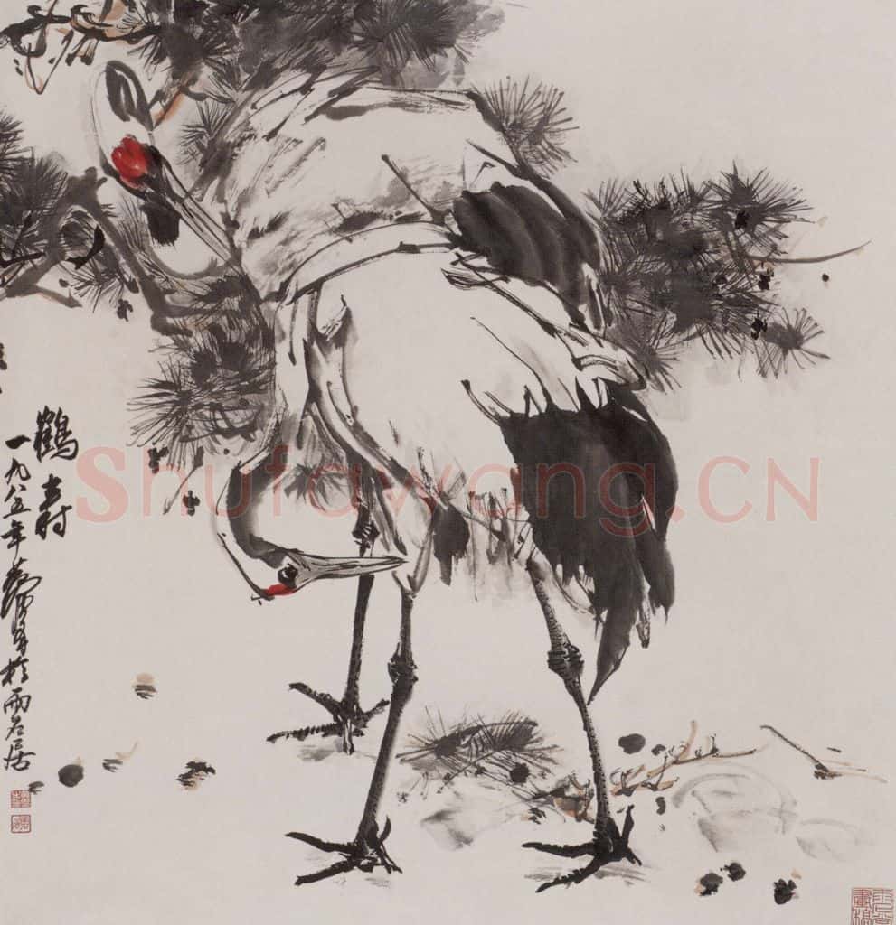 1985 黄胄《鹤寿》书画作品