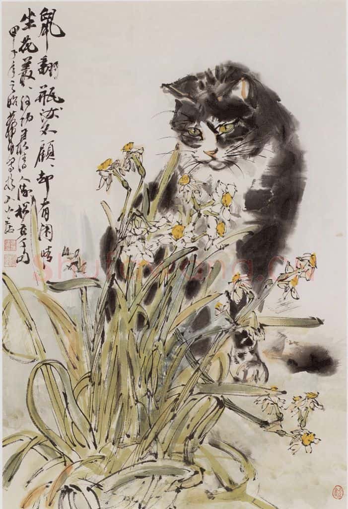 1983 黄胄《水仙狸猫》书画作品